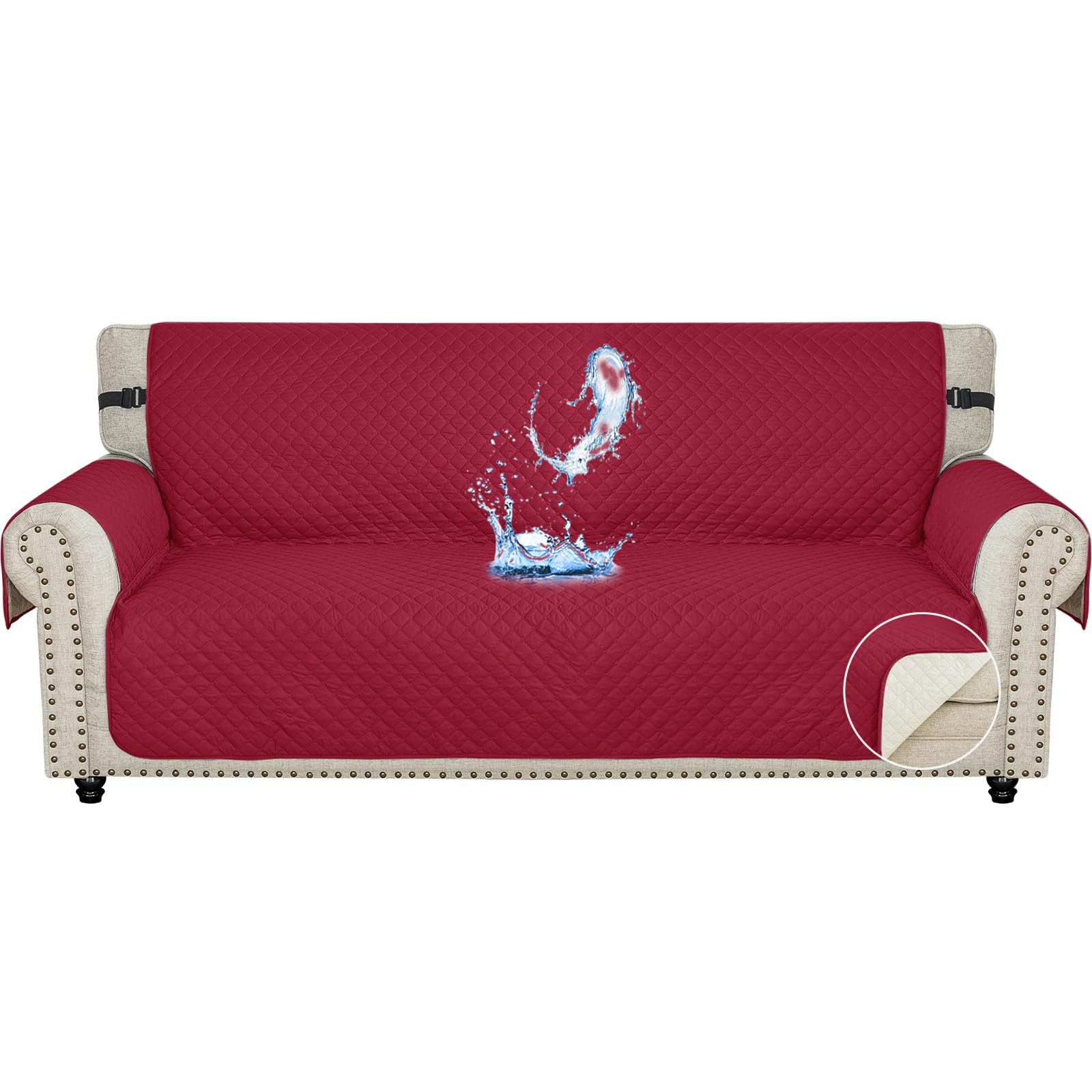 Ystyle Funda Cubre Sofa 3 Plazas - Impermeable Fundas Sofa Verano, Protector Sofa para Gatos Arañazo y Perros Mascotas, Fundas para Sofa Antideslizante Antimanchas Lavable, Burdeos