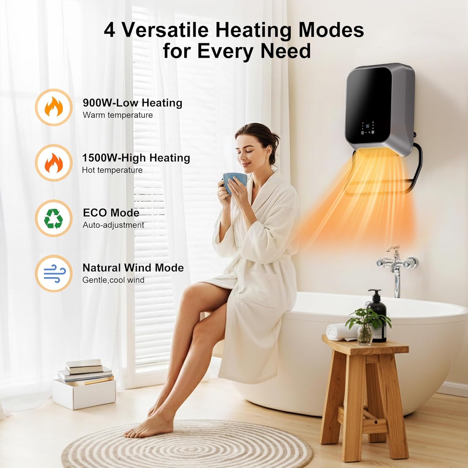 Wall Heater, Space Heater for Indoor Use with Towel Rack, Small Portable Electric Heaters for Bathroom, IPX4 Waterproof, 24H Timer, Room Heater Easy-mounted for Office, Bedroom, Home,Silver