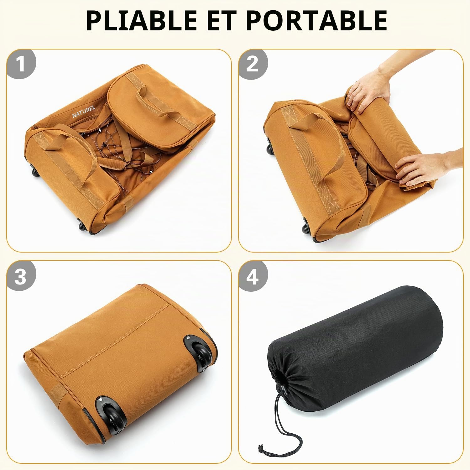 TUGUAN Bagage à Main avec roulettes, Grande Valise de Voyage Pliable à roulettes, Légère et Extensible, Bagage Pliable de 71 cm, Sac de Voyage à roulettes pour Homme, L Marron, 28, Bagage à roulettes