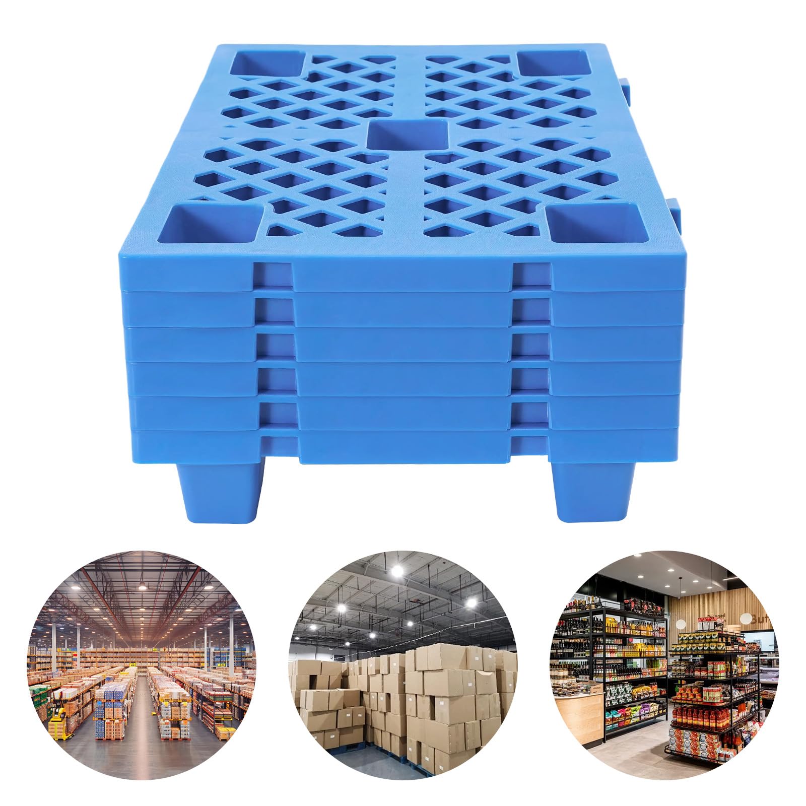 Pallet plastica deposito impilamento logistica industria trasporto 60 x 40 x 10 cm 100 kg capacità di carico per magazzino fabbrica e trasporto sicuro stabile e durevole (blu)