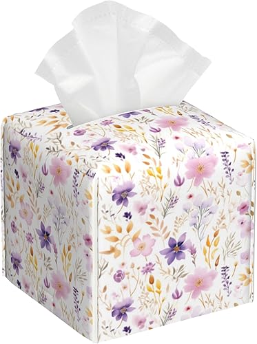 Miniatura 14 de Caja de pañuelos con diseño floral de amapola marrón con acuarela, diseño de flores abstractas de cuero, soporte decorativo para caja de papel de