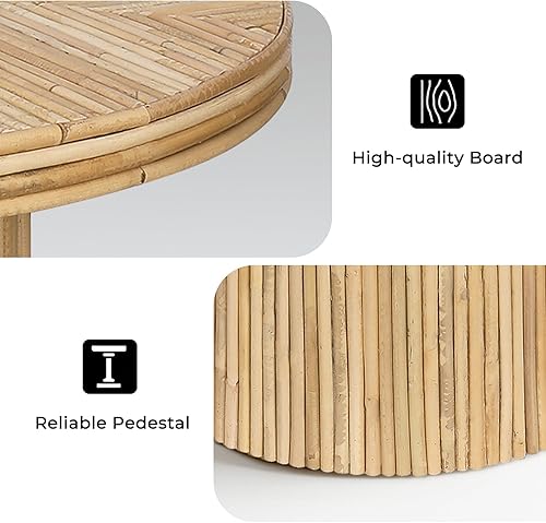 Miniatura 3 de Mesa de centro redonda de ratán, moderna de mediados de siglo, círculo bohemio, única, mesa central rústica para sala de estar