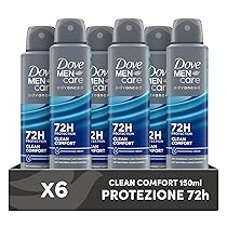 Dove Deodorante Dove Men + Care Clean Comfort Spray Advanced Care, Deodorante Uomo, con 1, 4 Crema Idratante, Formula Idratante e Delicata sulla Pelle, Protezione Fino a 72 Ore, 6 Pezzi da 150 ml