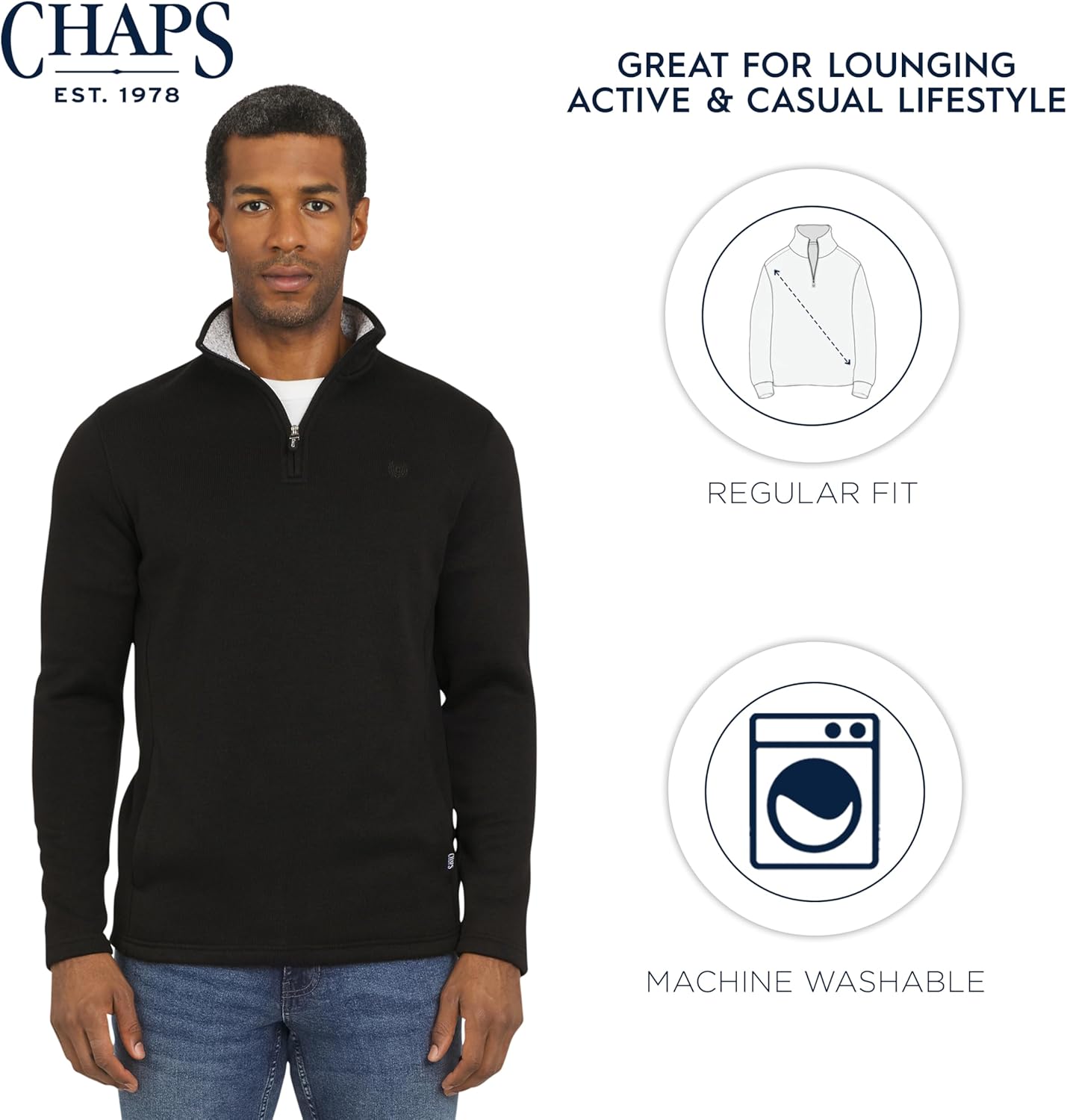 Chaps Men's Regular Fit Long Sleeve Midweight Quarter Zip Fleece Pullover Sweater (S-XXL) - Image 7