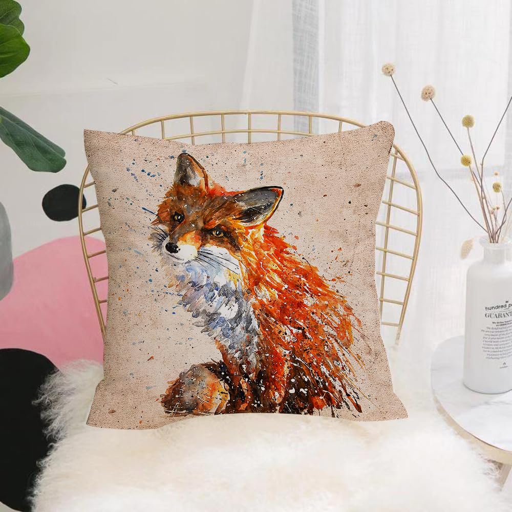 HYOSXW Cushion Cover,Throw Pillow Case Home Decorative for Living Room Bedroom Sofa Chair 16X16 Inch,Fox, a red fox portrait with vibrant watercolor brushstrokes,Pillowcase 40X40cm
