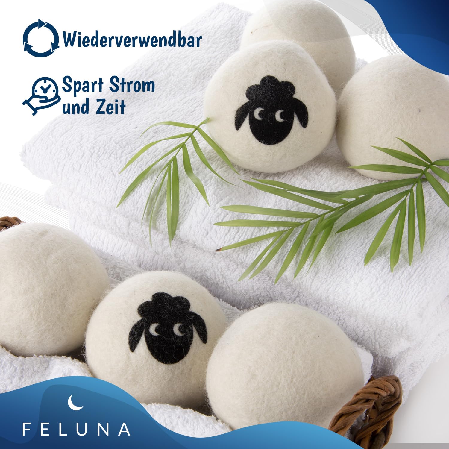 Feluna® Eco Dryer Balls do suszarek bębnowych zestaw 6 sztuk - Naturalny płyn do płukania tkanin wykonany w 100% z wełny owczej -Eco Dryer Balls Kulki do prania do suszarki