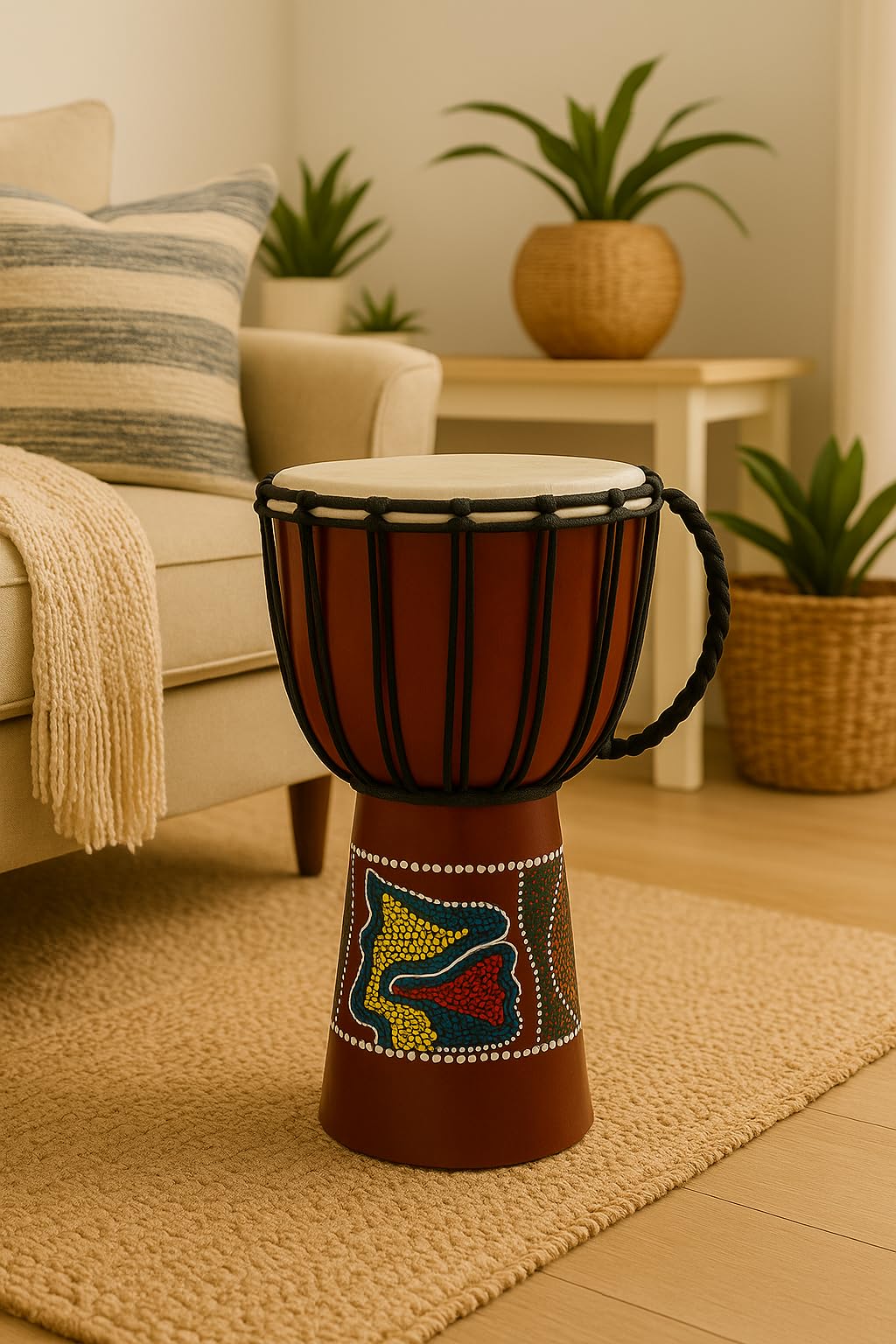 Djembe Drum – Solid Wood African Djembe - 16" Tall Percussion Drum with Goat Skin Head And Tribal Designs - Professional Quality/Sound - Not Made in China