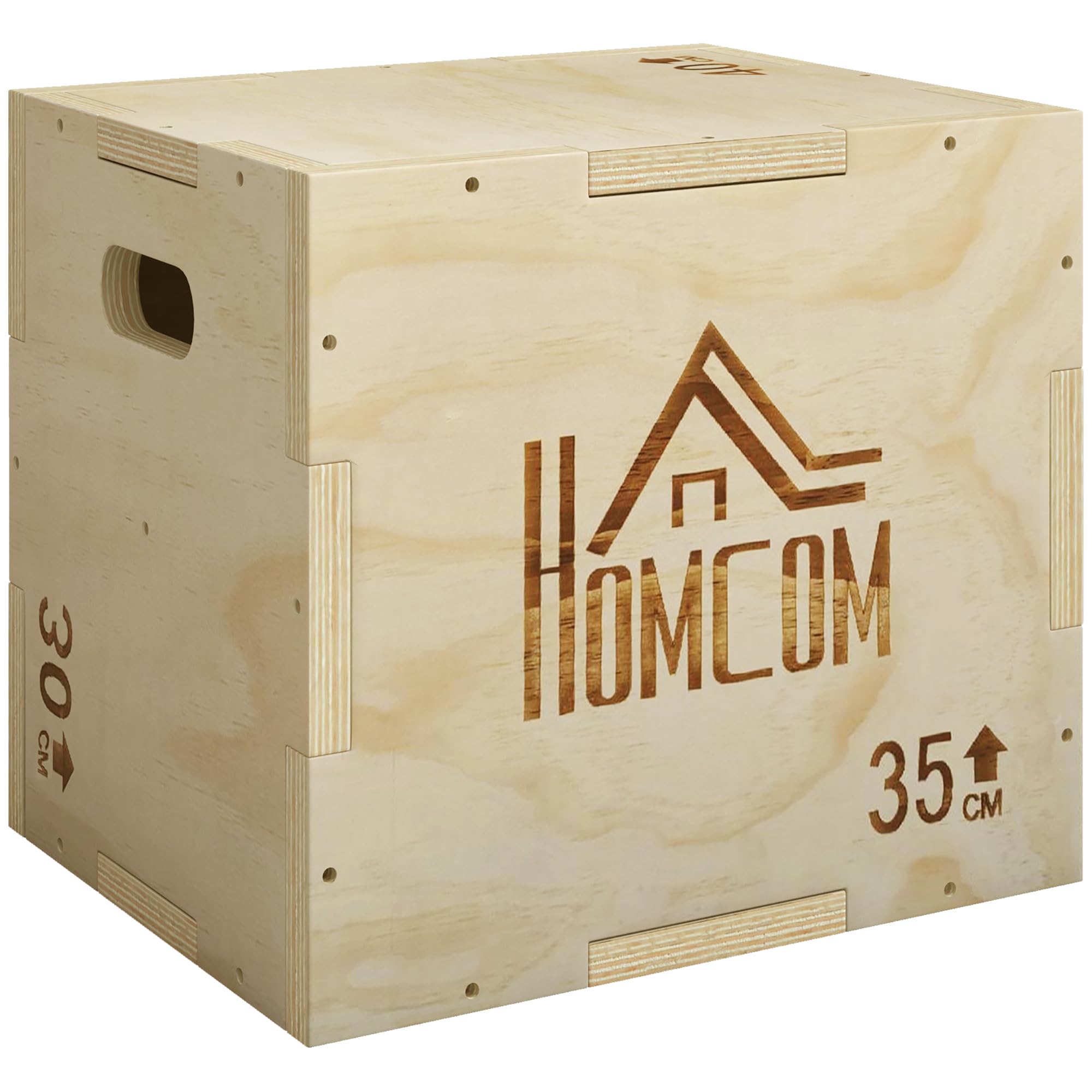 HOMCOM 3-in-1 Wooden Plyo Box, Plyometric Jump Box with Handle Openings for Home Gym, Workout Training, 12" x 14" x 16", Natural โ image 1
