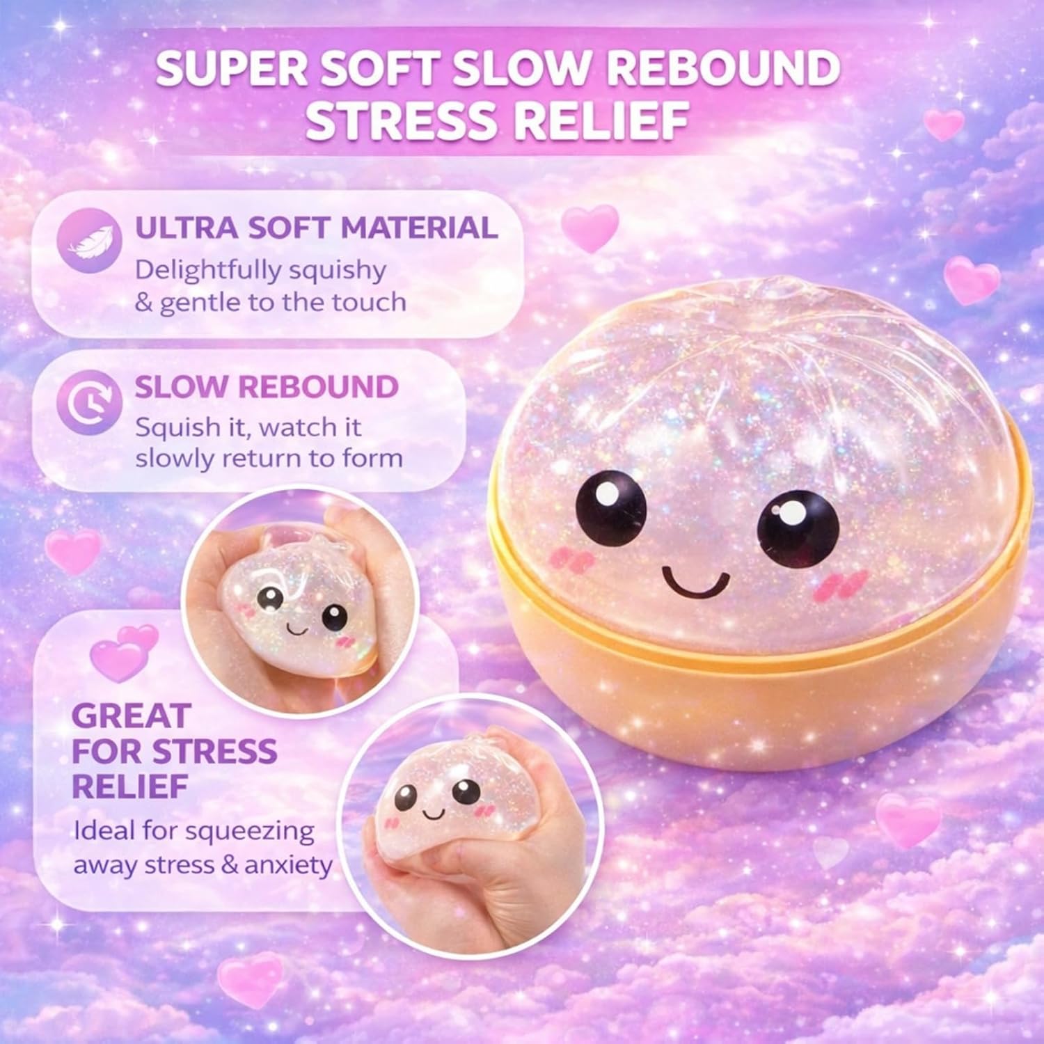 Random Glitter Dumpling Squishy - Surprise Dumpling Squishy, Rare Dumplings Bun Stress Relief Fidget Set, Random Colors (4)