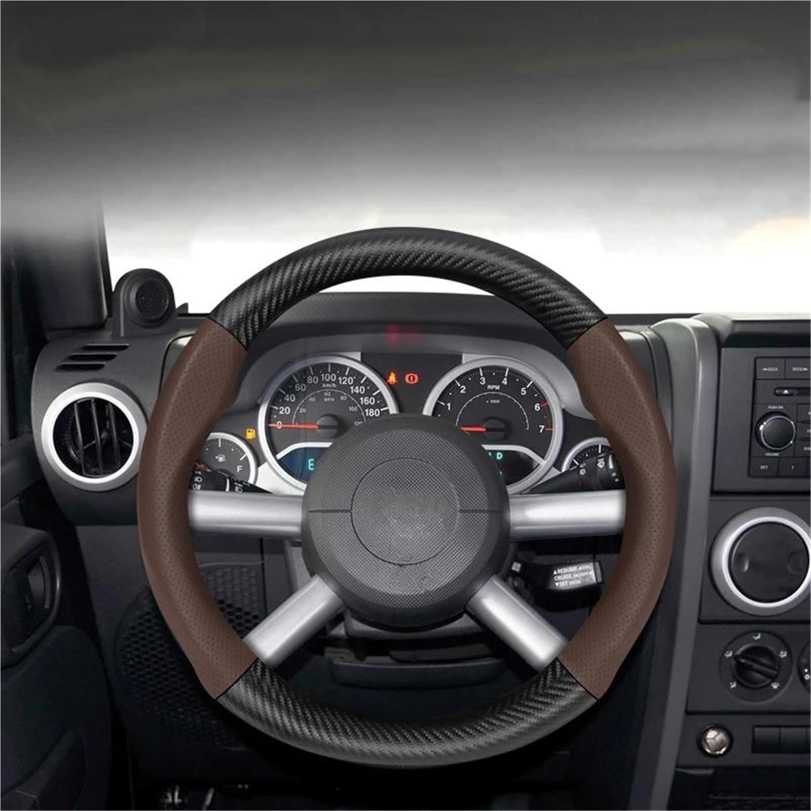 Cubierta Volante Funda De Volante para Jeep para Compass para Wrangler JK JL para Renegade para Grand para Cherokee Cubre Volante Coche(Mocha Carbon L)