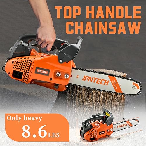 Miniatura 4 de Motosierra de gas de 12 pulgadas, mango superior, 25.4 cc, 2 ciclos, portátil, inalámbrica, de gasolina, portátil, motosierra para cortar madera de