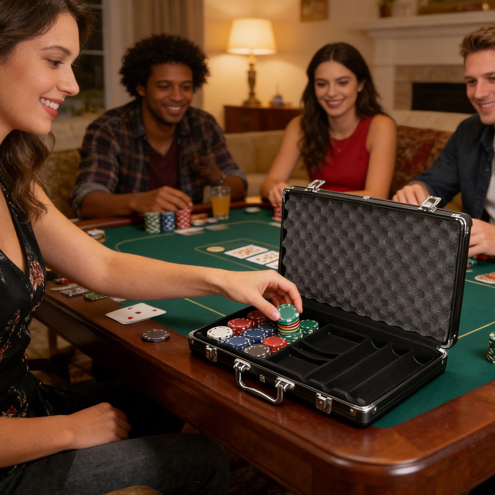 Valigetta da poker in alluminio nero opaco – Scatola vuota portatile con 300 pezzi | Organizer in metallo duro per serate di gioco per adulti, amici e appassionati di famiglia