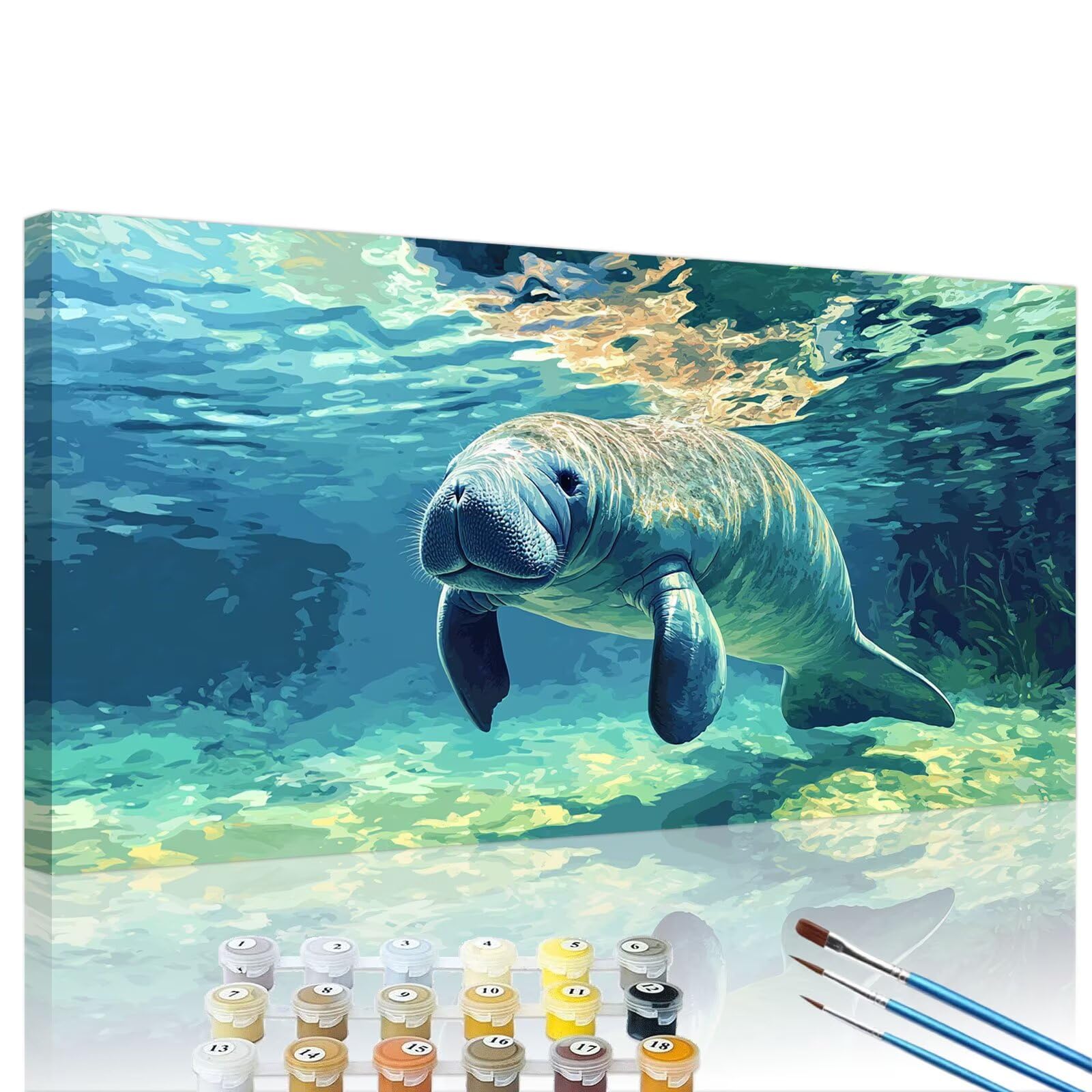 Malen nach Zahlen Erwachsene Niedlich, 2026 Malen nach Zahlen Seekuh 50x100cm Paint by Numbers Adult Leinwand Set mit Rahmen 3 Pinsel & Acrylfarbe, Home Deko Kunst Frauen Kreativ Geschenk XY#465
