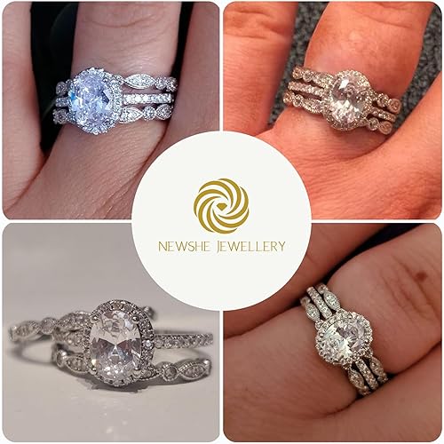 Vista 3 de Newshe Jewellery - Juego de anillo de compromiso, enchapados en plata 925, CZ blanco, tamaños 5-10