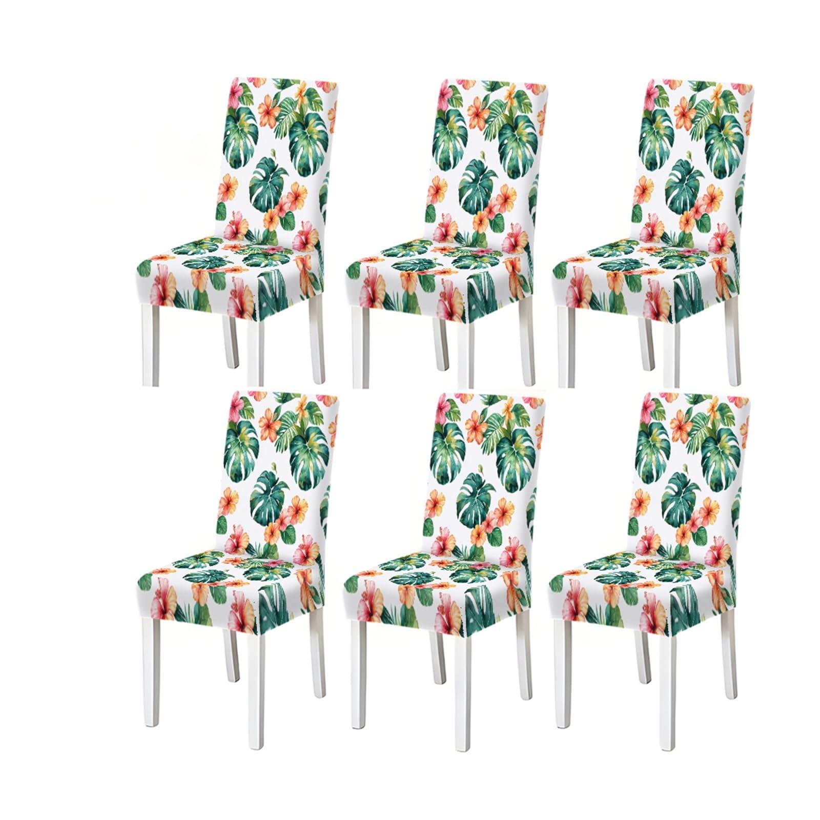 KXUAUV Tropical Hibiscus Monstera Leaf Pattern Print Dining Chair Covers Set Of 2/4/6, Stretch Slipcovers For Kitchen Dining Room Seat Protectors for Restaurant Hotel Party(6PCSChair cover)
