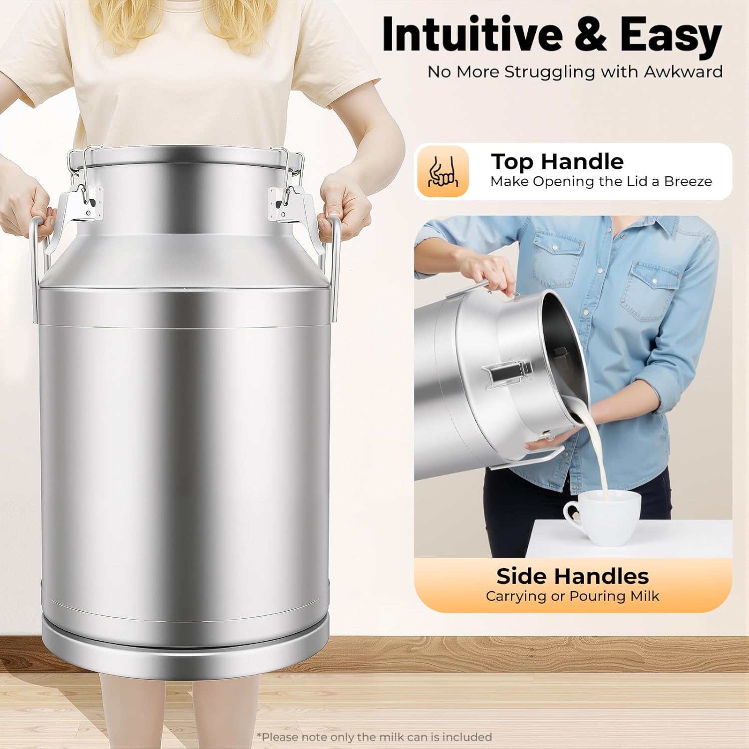 10.57 Gallon Milk Can, Stainless Steel Milk Bucket Heavy Duty Jug Wine Pail Bucket Bottle liquid Container Storage with Independent Embedded Silicone Sealed Lid(40L)