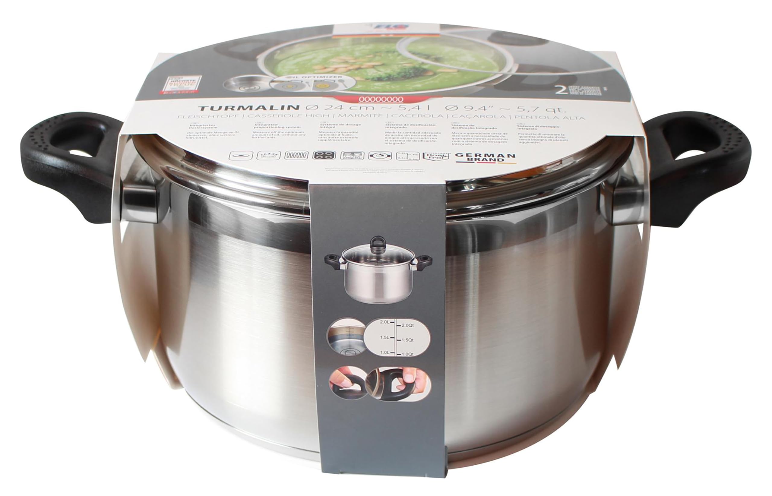 ELO 12117 m.GD - Cacerola para asar (16 cm, acero inoxidable satinado, mango de plástico antideslizante, escala de litros y sistema de dosificación de aceite)