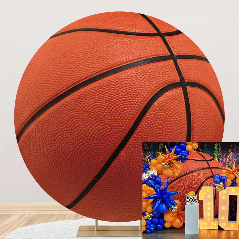 AOFOTO 7x7ft Basketball Photo Backdrop Basketball Round Cover Photography Background Sports Theme Birthday Party Cake Table Decoration Banner for Kids