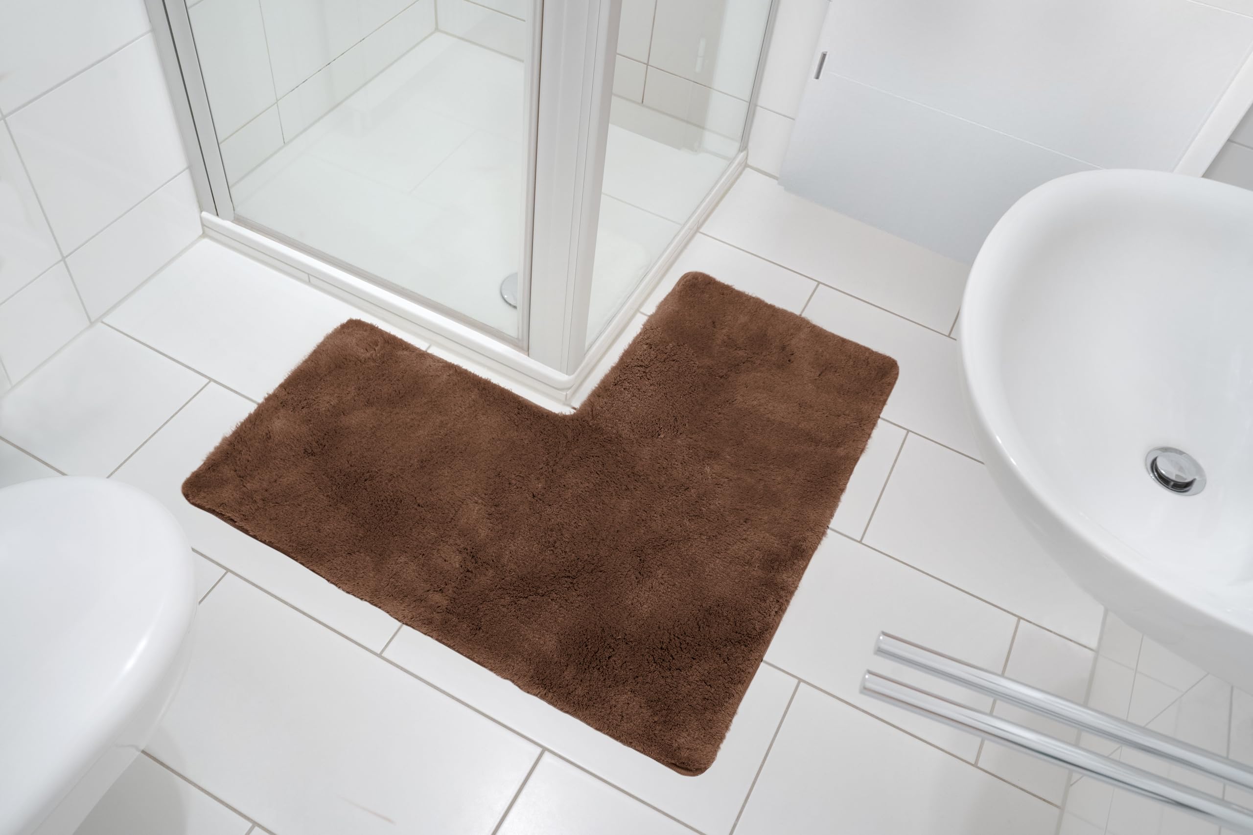 BADELIGA - Tapis De Douche D'angle Gris Clair - 50 X 100 Cm - Extrêmement Moelleux Et Antidérapant - Lavable Machine Et Sèche-linge