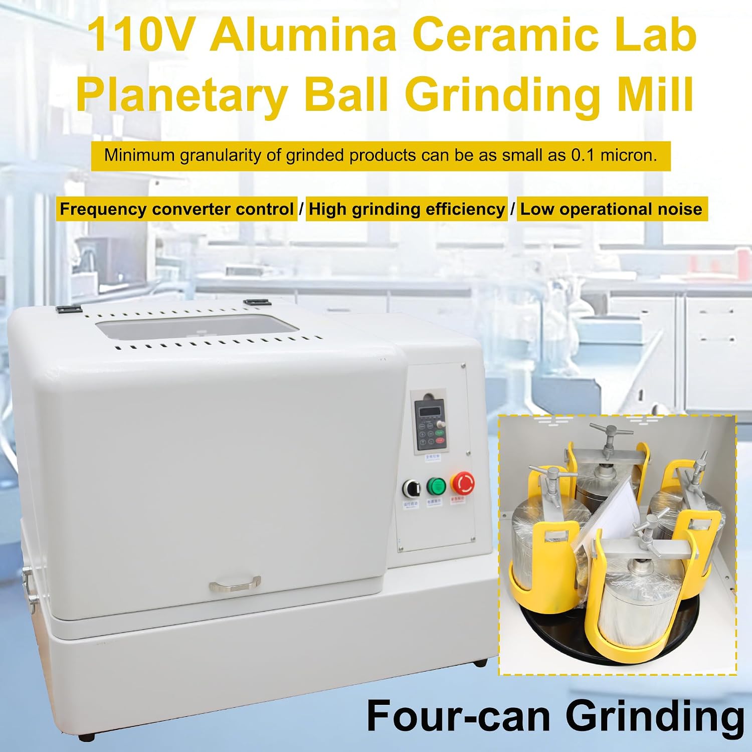 Planetary Ball Mill, 4L Ball Grinding Mill with 4 Jars, 110V 1500W Efficient Lab Fine Powder Pulverizer for Dry/Wet Grinding, for Fields of Geology/Mining/Metallurgy/Ceramics/Chemical