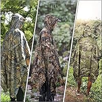 Vista 8 de LOOGU Poncho de lluvia impermeable con capucha, abrigo de lluvia multiusos de camuflaje para caza, camping, senderismo