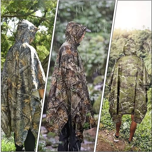 Miniatura 8 de LOOGU Poncho de lluvia impermeable con capucha, abrigo de lluvia multiusos de camuflaje para caza, camping, senderismo