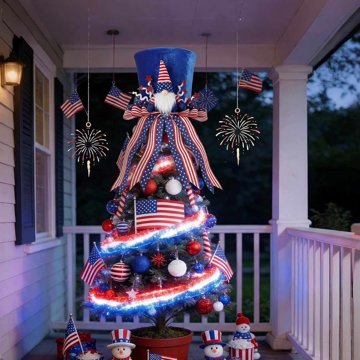 Janinka 4th of July Patriotic Tree Topper Red White Blue Hat Topper Independence Day Decorations for Tree Memorial Day Holiday Party Supplies