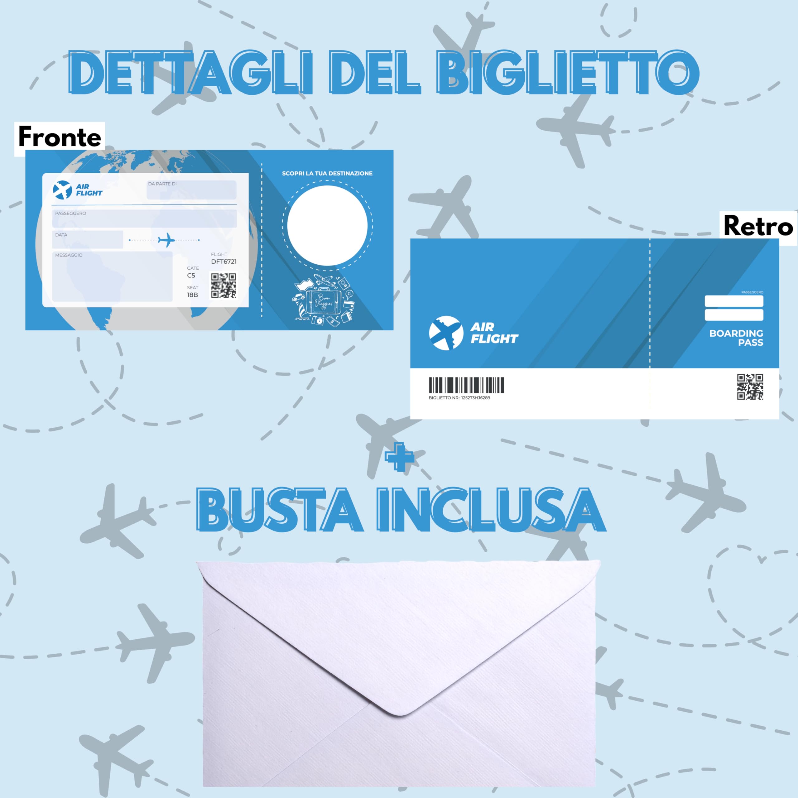 Biglietto Aereo Finto Regalo - Biglietto Viaggio Sorpresa con Busta Inclusa Stile Vintage e Moderno