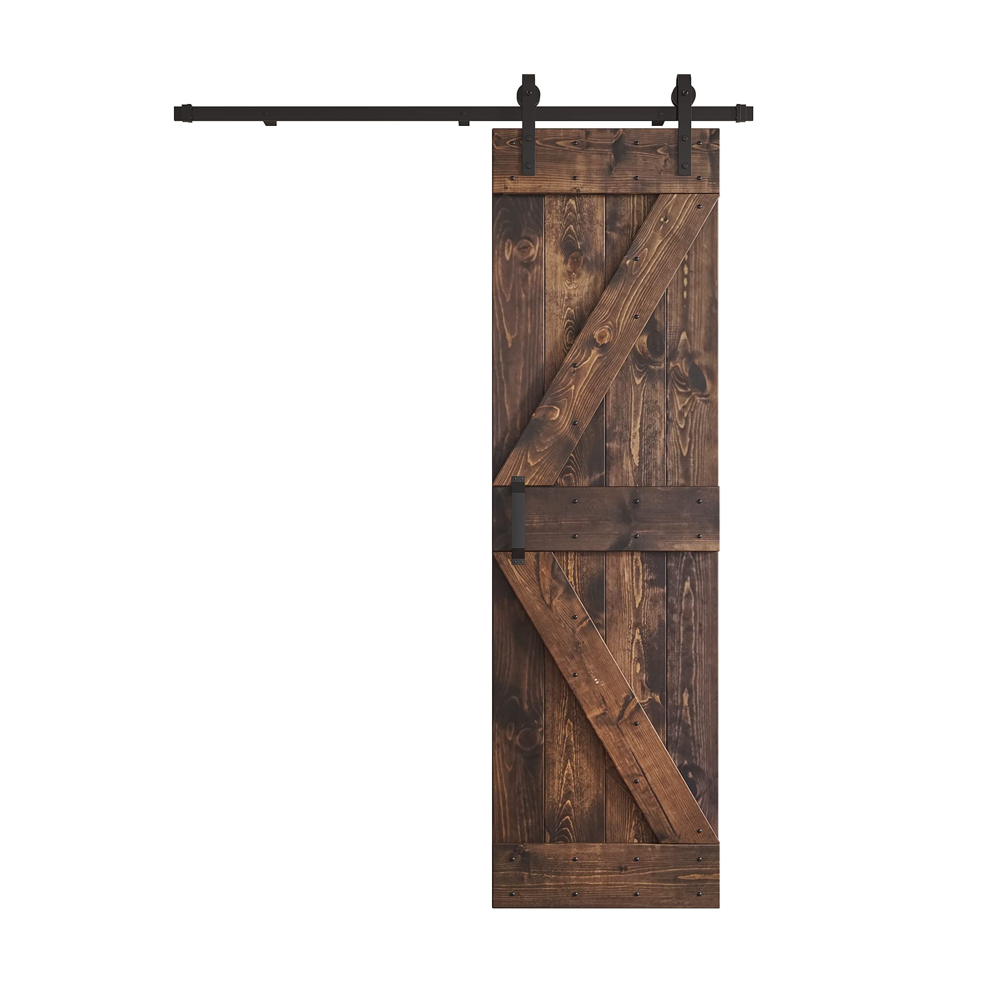 COAST SEQUOIA K Series 24in / 30in DIY Knotty Wood Sliding Barn Door with Hardware Kit (24 in x 84 in, Kona Coffee)