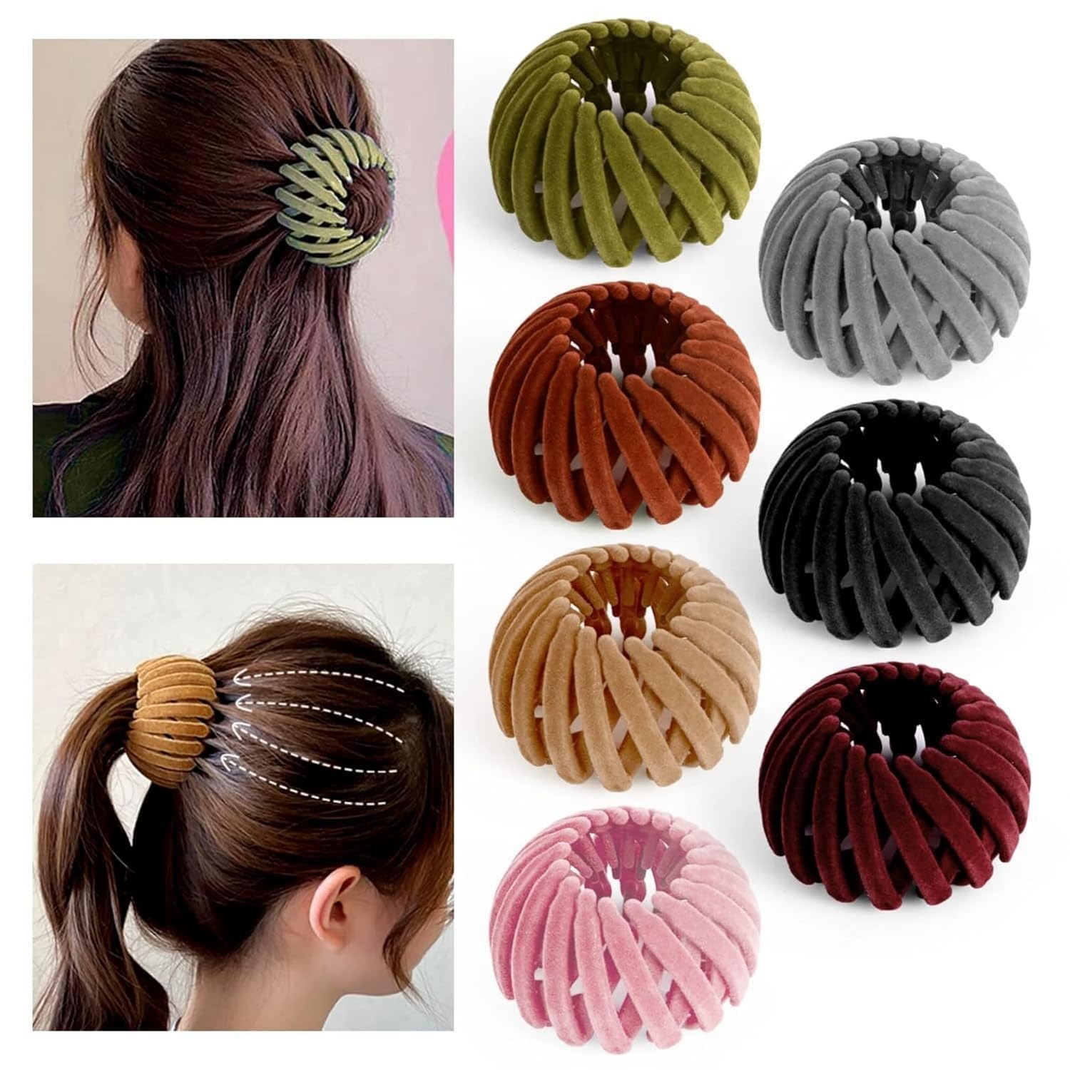 VORSET (PACK OF 3PCS) Women Bird Nest Hair Clips Claw Holder Plastic Ponytail Holder Bun Clip Bun Maker Bird Nest Shaped Hair Clip velvet, Multicolor