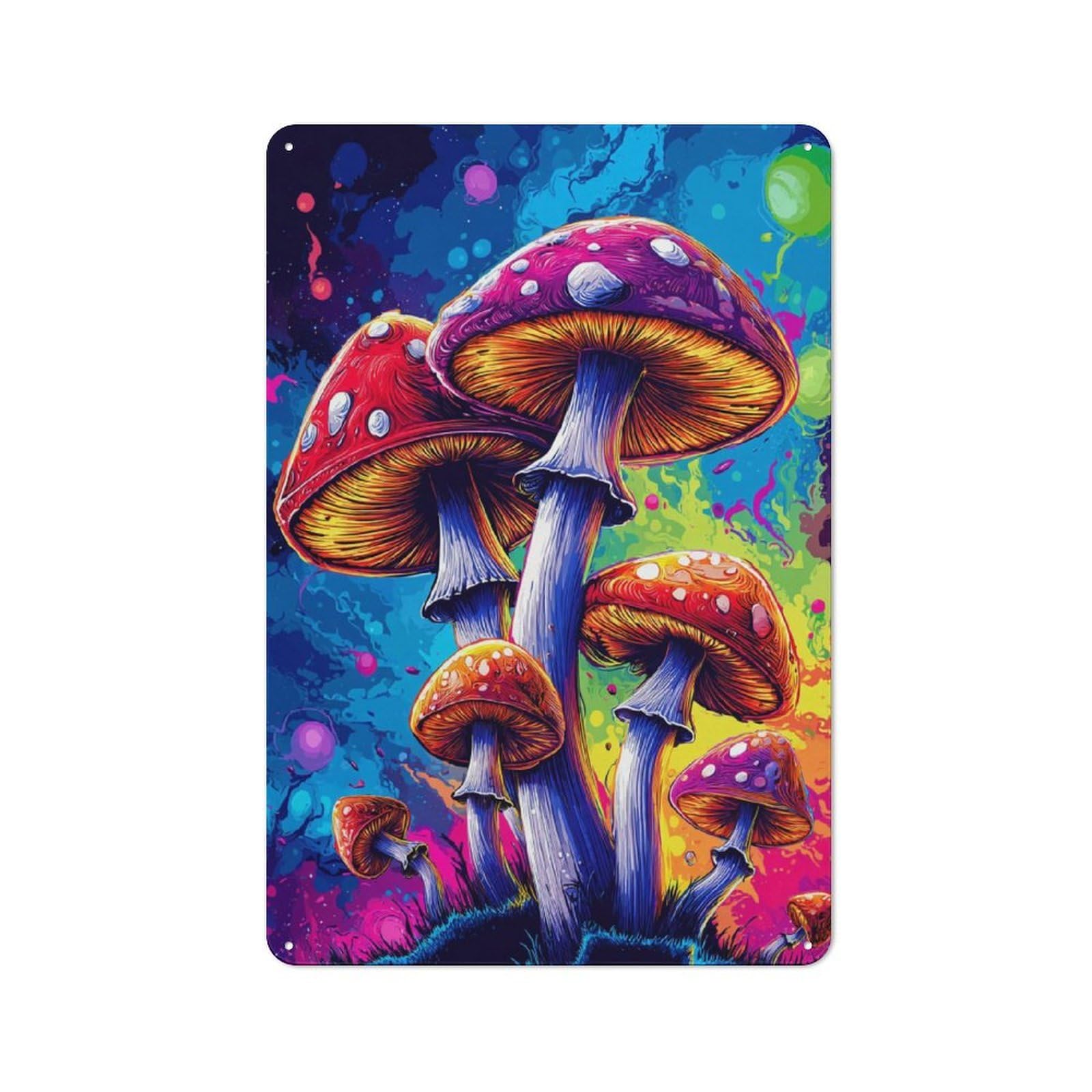 Junmoney Mushroom Fantasy Retro Vintage Metal Sign 30X20cm, Small Space Decor For Hallway, Home Bar, Garage Or Study