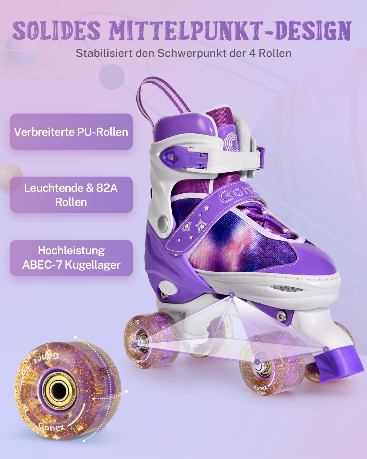 Gonex Verstellbar Rollschuhe, Leuchtenden Rädern Roller Skates für Mädchen Jungen Kinder Erwachsene