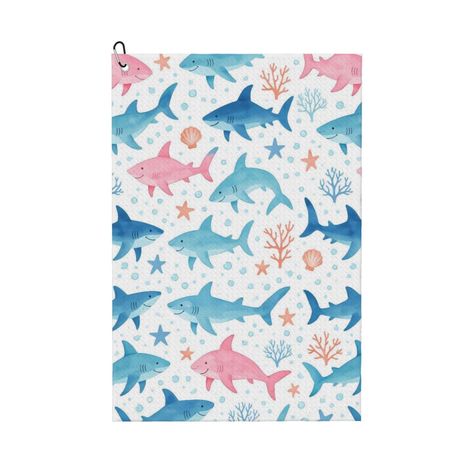 Oudrspo Watercolor Cartoon Shark Multi-Functional Golf Towel | Absorbent Quick Drying 16x24in