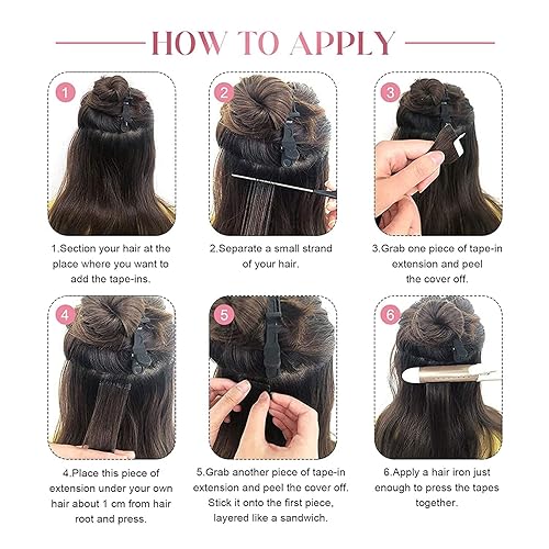 Miniatura 8 de Sixstarhair Extensiones de cabello humano 100 % Remy, con pegamento suave, lacio y sedoso, extensiones de cabello humano real, 1.76oz, extensiones