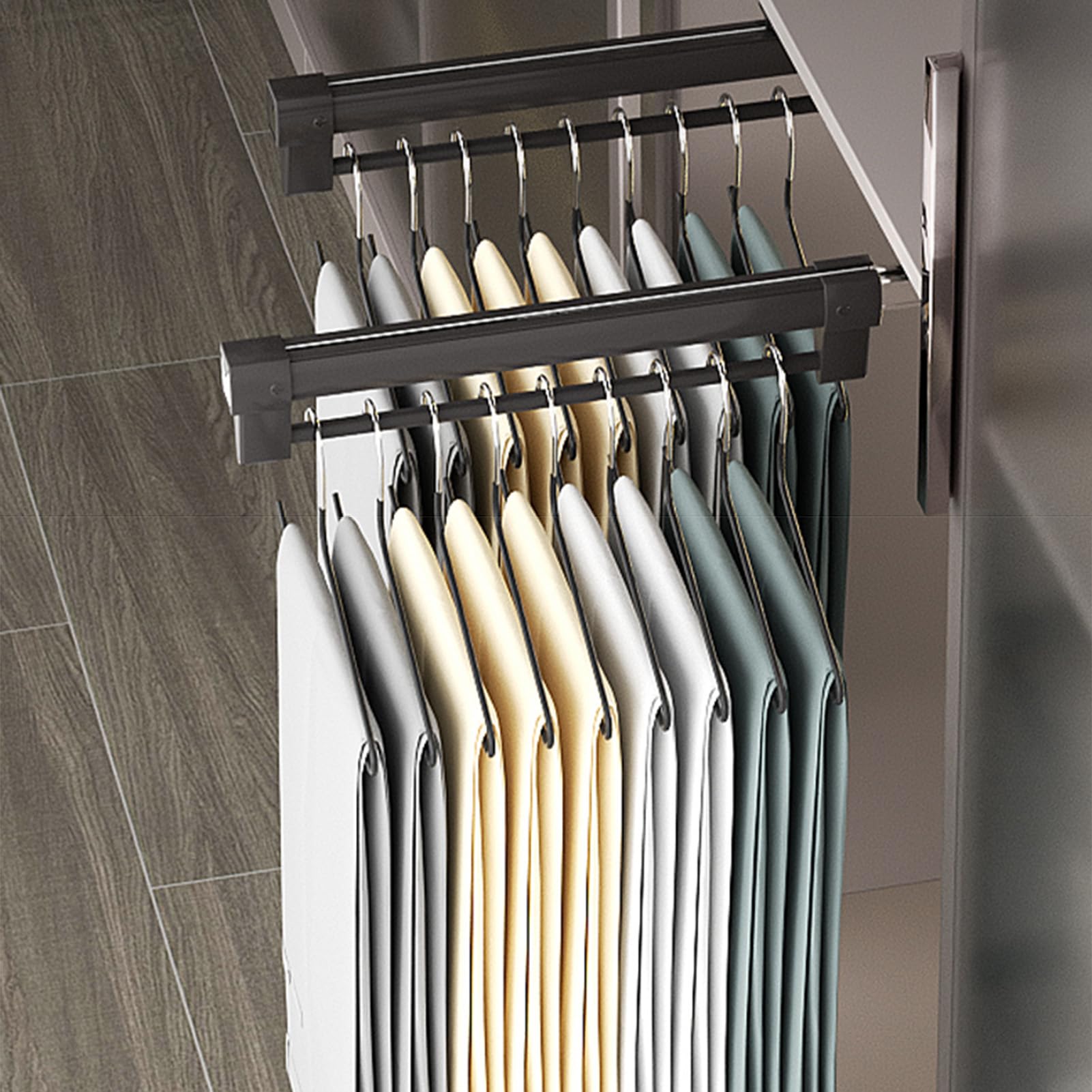 Barra De Percha De Ropa Extensible para Guardarropa,Robusto Barra Armario Ropero, Accesorios para Armario Dormitorio, Extraíble Corredera Percha Extensible,Negro,450mm