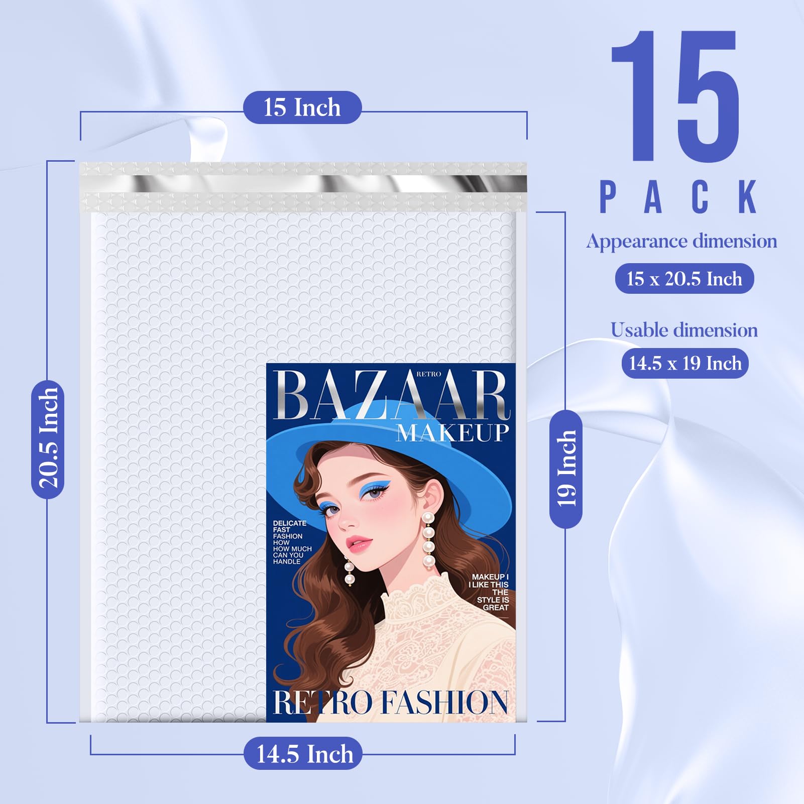 Fuxury Extra große Luftpolster-Versandtaschen, 37,7 x 48,3 cm, Weiß, versiegelt, wasserdicht, #7, gepolsterte Umschläge, blickdicht, Polsterumschläge für den Versand von Kleidung, Büchern, 15 Stück