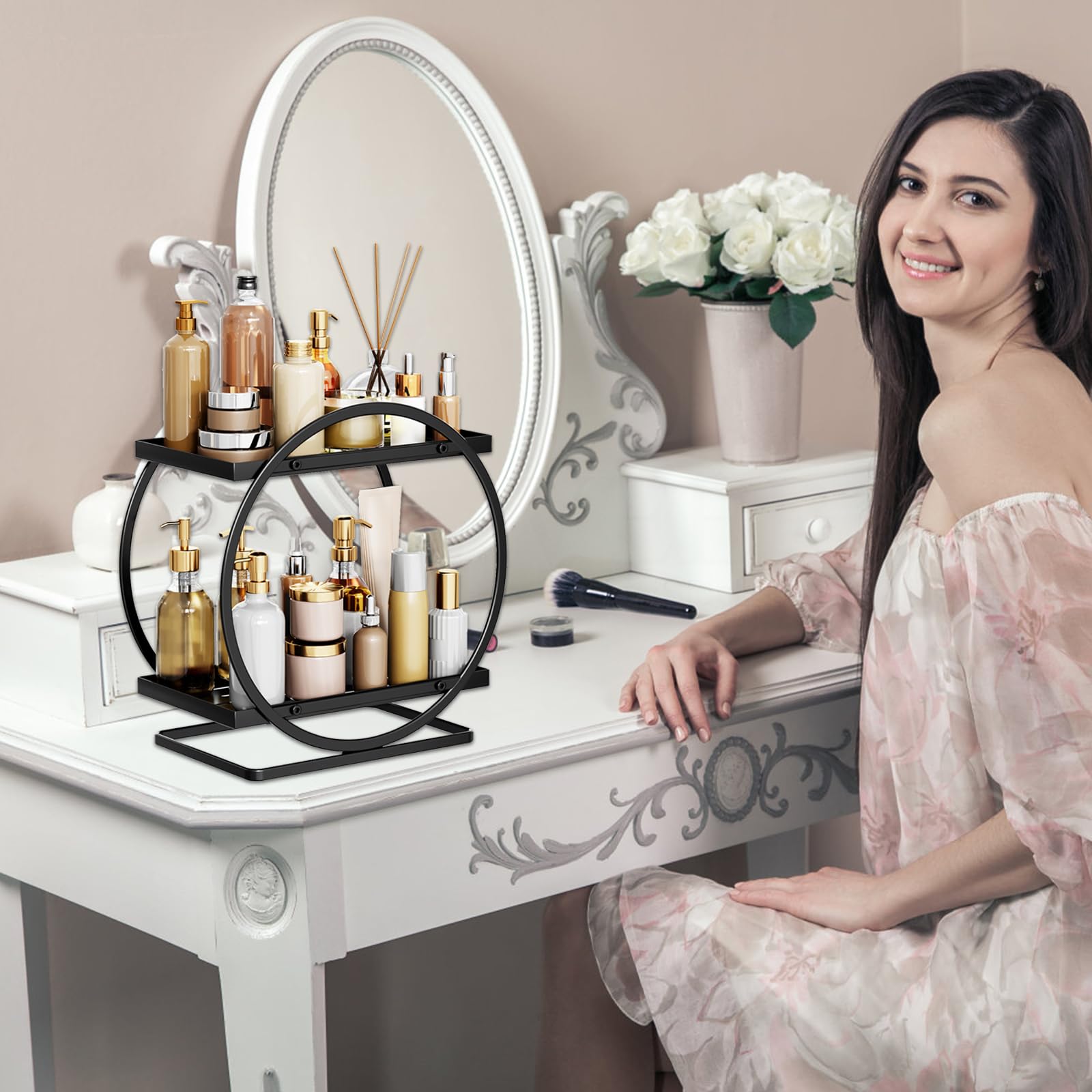 Organizzatore di Profumo di Trucco, Vassoio Cosmetico, Vassoio Comò Decorativo, Vassoio Vanity Bagno per Toiletteria, Prodotti per la Cura della Pelle (Chiaro