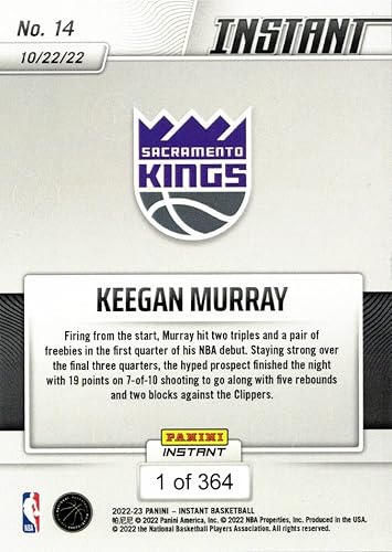 Miniatura 2 de 2022-23 Panini Instant Basketball 14 Keegan Murray Rookie Card Kings - Only 364 made