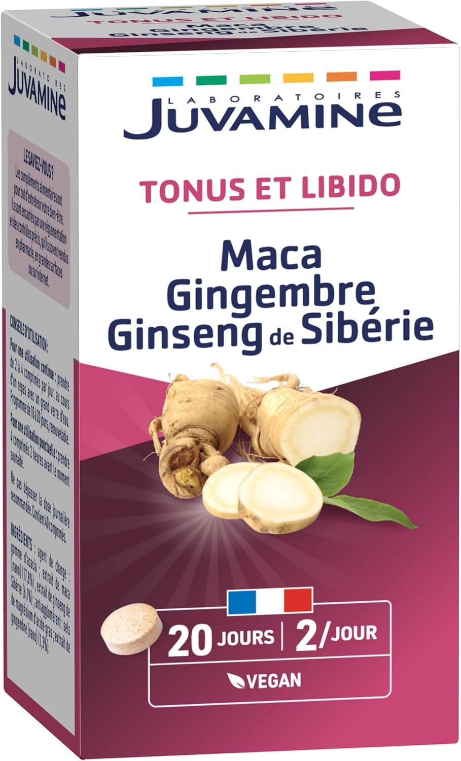JUVAMINE Maca Ginger and Siberian Ginseng, Sexual Toner, Tonus and Vigor, Toning, Stimulating, 20 Day Program, 40 Tablets, Made in France JUVAMINE Maca Ginger and Siberian Ginseng, Sexual Toner, Tonus and Vigor, Toning, Stimulating, 20 Day Program, 40 Tablets, Made in France