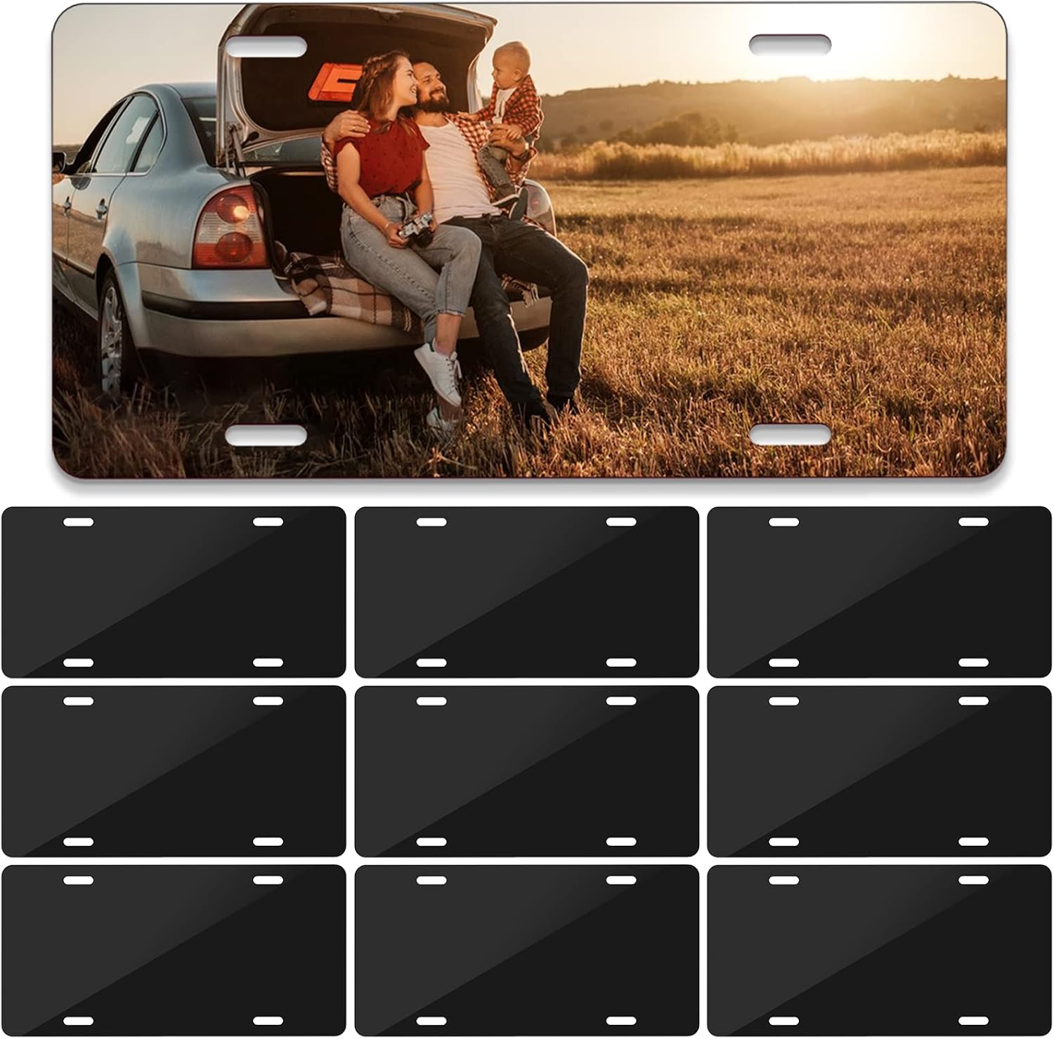 10 Pack Sublimation License Plate Blanks, Metal Aluminum Automotive Front License Plate Tag, Heat Thermal Transfer Sheet DIY Picture Sublimation Blank for Custom Design Work - Black