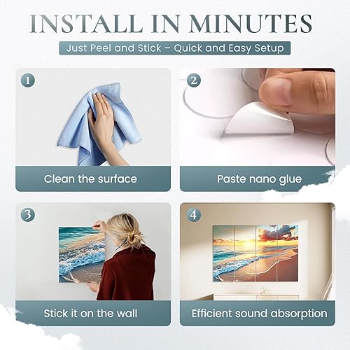 Miniatura 6 de Paquete de 8 paneles decorativos que absorben el sonido, arte de pared acústico de 48 x 32 pulgadas para decoración, paneles acústicos artísticos,