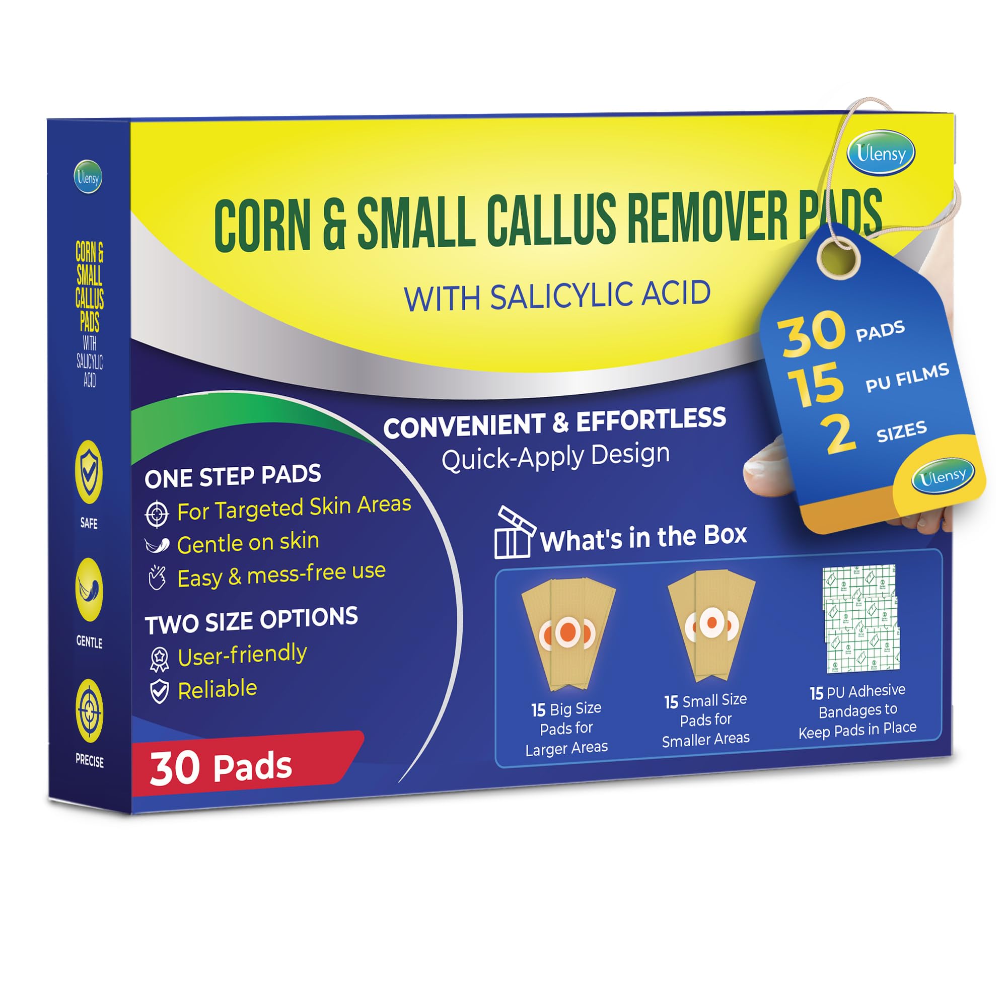 Ulensy Corn Remover Pads for Feet Toes: 30-Pack Sapphire Blue