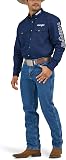 Wrangler Men's Western Logo Two Pocket Long Sleeve Button Shirt, Navy, Large - 7