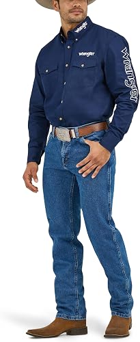 Wrangler Men's Western Logo Two Pocket Long Sleeve Button Shirt, Navy, Large - 7