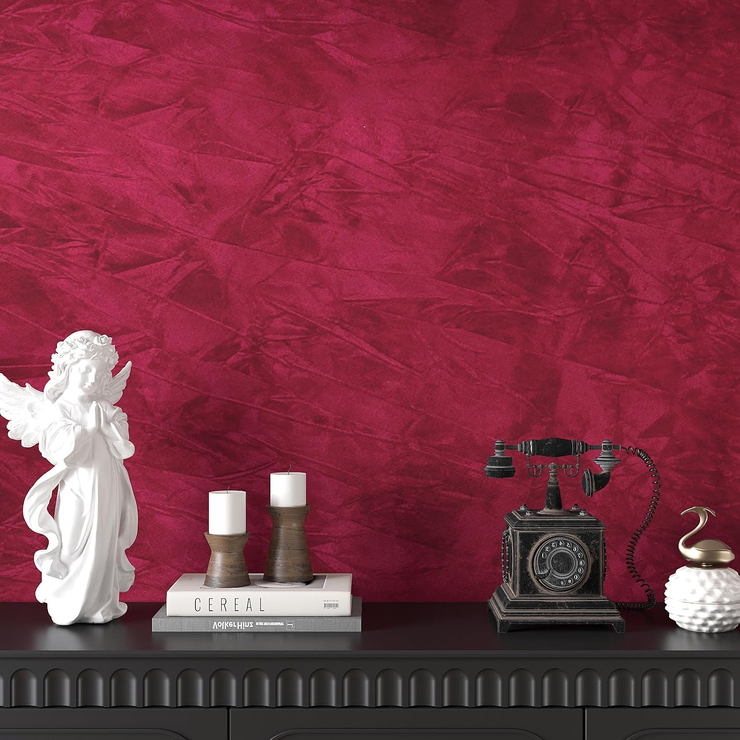 VEELIKE Soft Red Crushed Flocked Velvet Fabric Self Adhesive Felt Drawer Liner 15.7''x118'' Velvet Lining for Jewelry Box Drawers Art Crafts Felt Sheets Contact Paper for Cabinets Drawer Shelf Liners