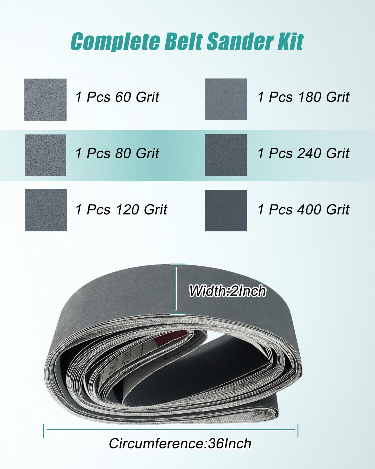 2 x 36-Inch Ceramic Sanding Belt Set, Heavy Duty Abrasive Belts for Wood Metal Plastic Stone, 60/80/120/180/240/400 Grit, 6 PCS