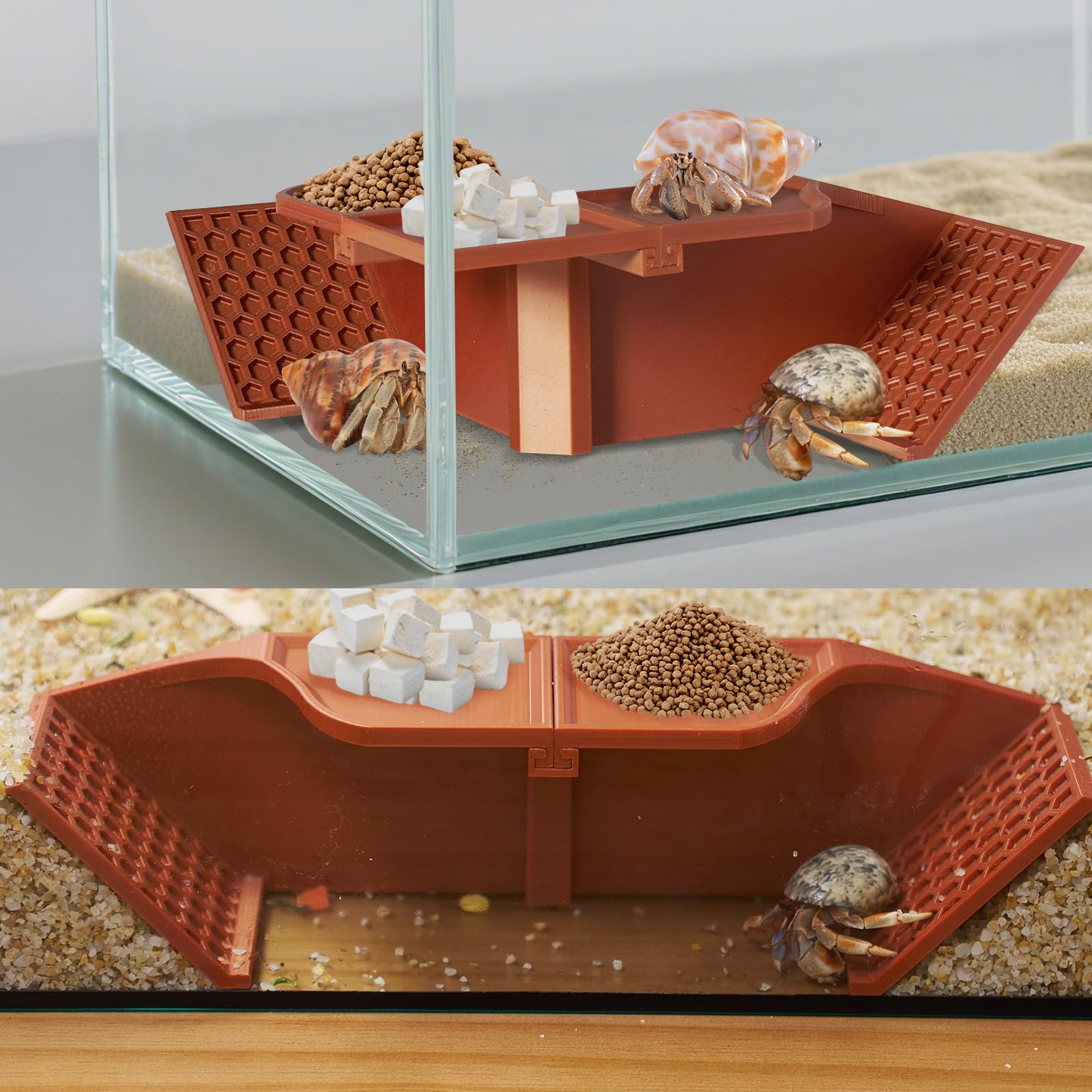 Hermit Crab Underground Hideout Cave Corner, 3 in 1 Multiple Shape Hermit Crab Climbing Accessories, Reptile Tank Accessories for Gecko Frog Tortoise-image-2