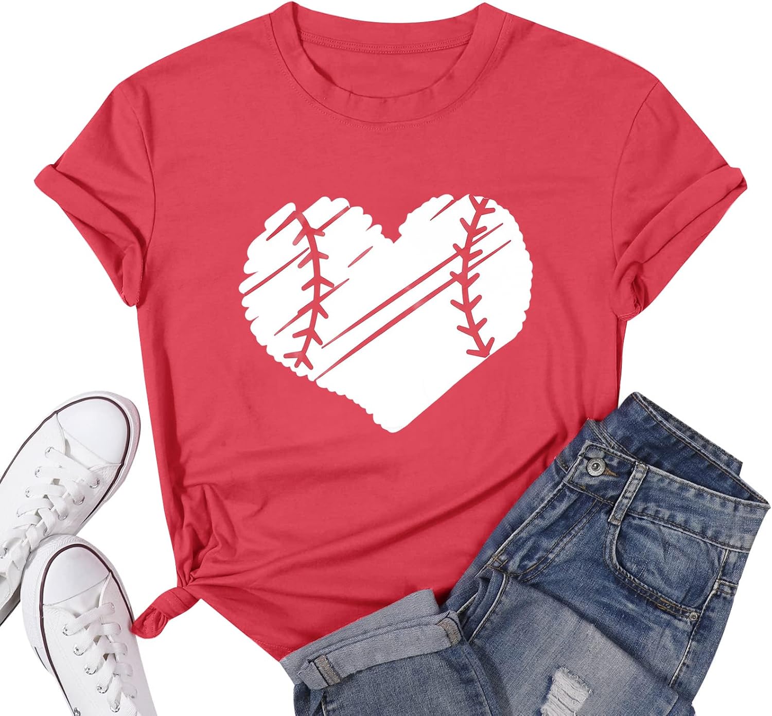 Baseball Shirt Women Baseball Heart Tee Shirts Baseball Mom Tshirt Game Day Casual Crew Neck Short Sleeve Tops
