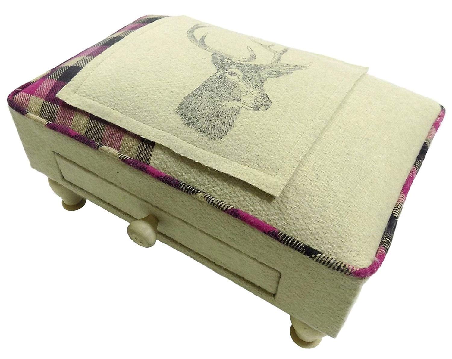 Rectangular Beige and Pink Stag Footool with Drawer