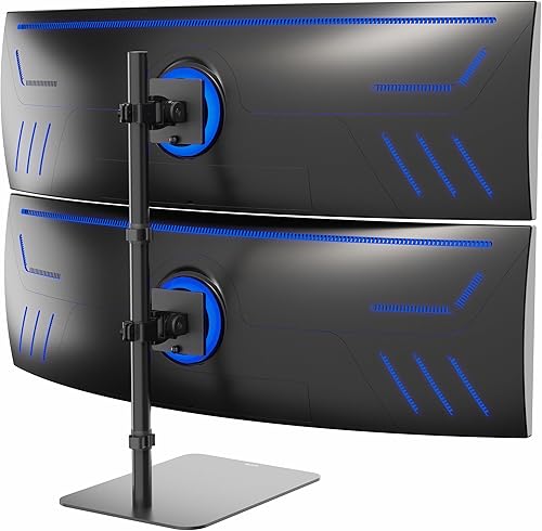 Miniatura 10 de VIVO Soporte de escritorio para monitor dual con base de vidrio templado, soporte LCD independiente, sostiene en posición vertical apilada, 2